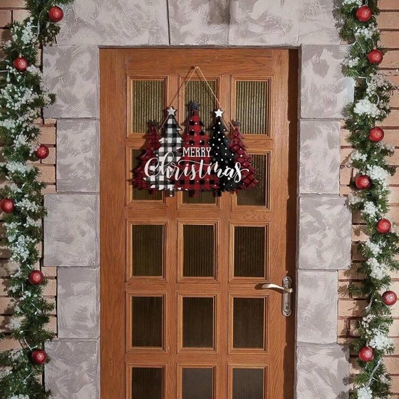 NWT- Stunning Buffalo Check Merry Christmas- 5 Tree🎄 Wooden Decoration Sign - Picture 3 of 6